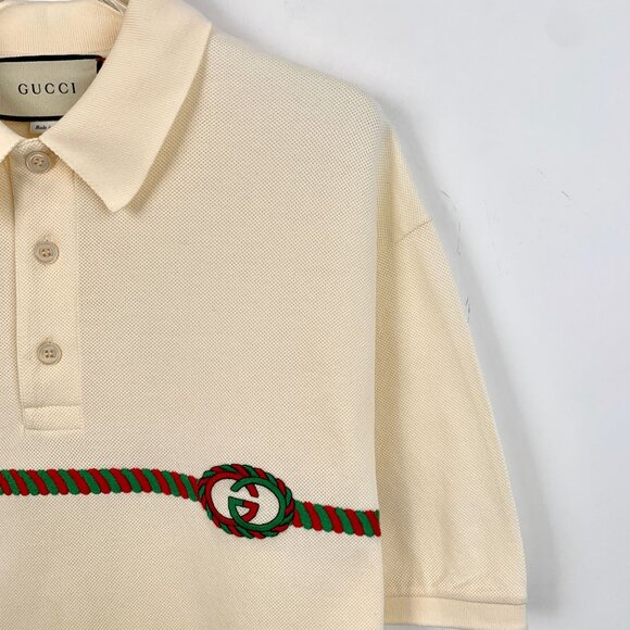 Gucci Mens Beige Polo Shirt With Embroidered Logo Short Sleeve S - Picture 3 of 7